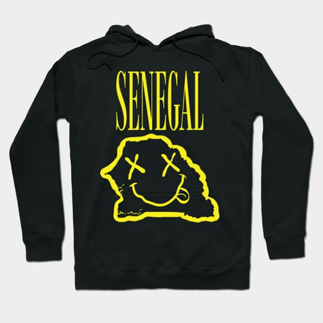 Vibrant Republic of Senegal Africa x Eyes Happy Face: Unleash Your 90s Grunge Spirit! Smiling Squiggly Mouth Dazed Smiley Face Hoodie by pelagio